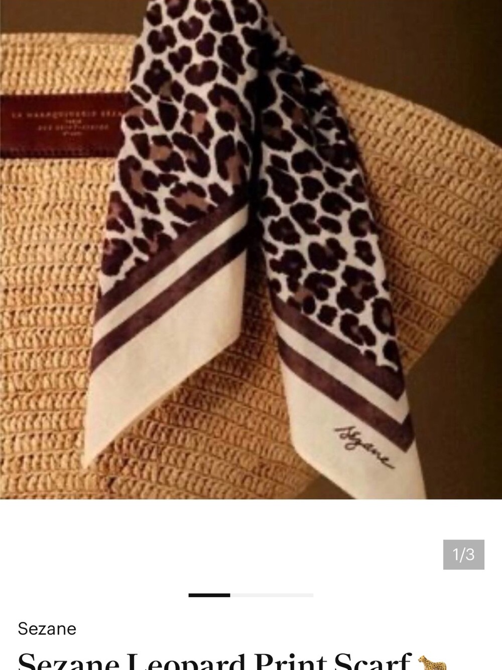 Sezane Leopard Print Foulard Scarf in Brown and Cream - Picture 2 of 4